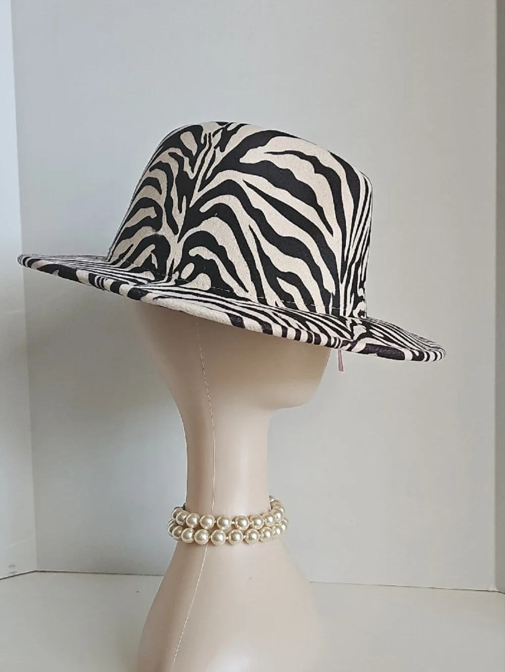Beloved Millinery Gorgeous Zebra Print Wide Brim Panama Fedora Hat Black & Cream